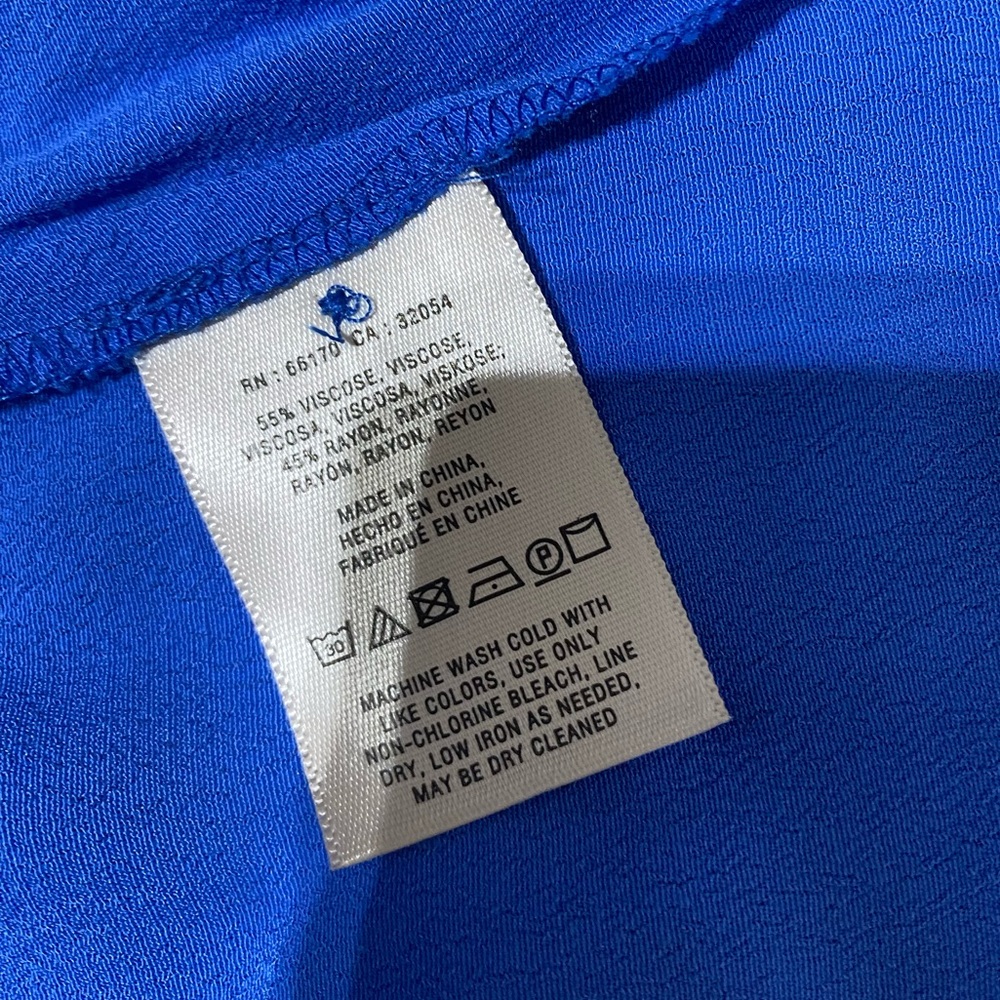 Anthropologie Maeve Blue Lene Crepe Faux Wrap Dress Roll tab long sleeve S NWOT - Picture 10 of 10
